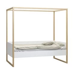 Lit à Baldaquin Enfant En Bois Blanc Et Imitation Chêne - LT17012