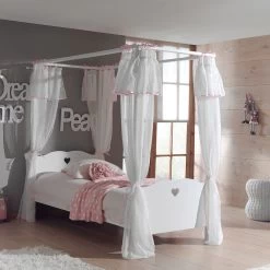 Lit Enfant Baldaquin Avec Voilages En Bois Blanc 90x200 ES2001