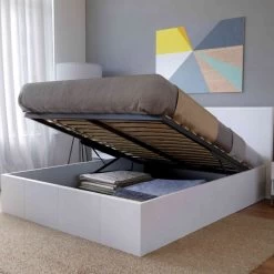 Lit Coffre En Métal Avec Revêtement Simili Cuir Blanc - LT14020