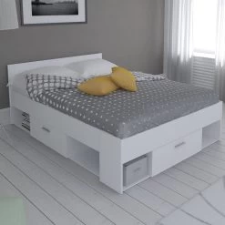 Lit En Bois 140x190/200 Blanc Perle LT115