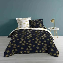 Parure De Lit Bloomy Bleu Marine Et Doré
