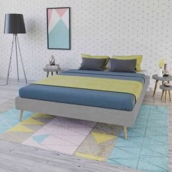 Lit En Bois Avec Tissu Gris Clair - LT14010