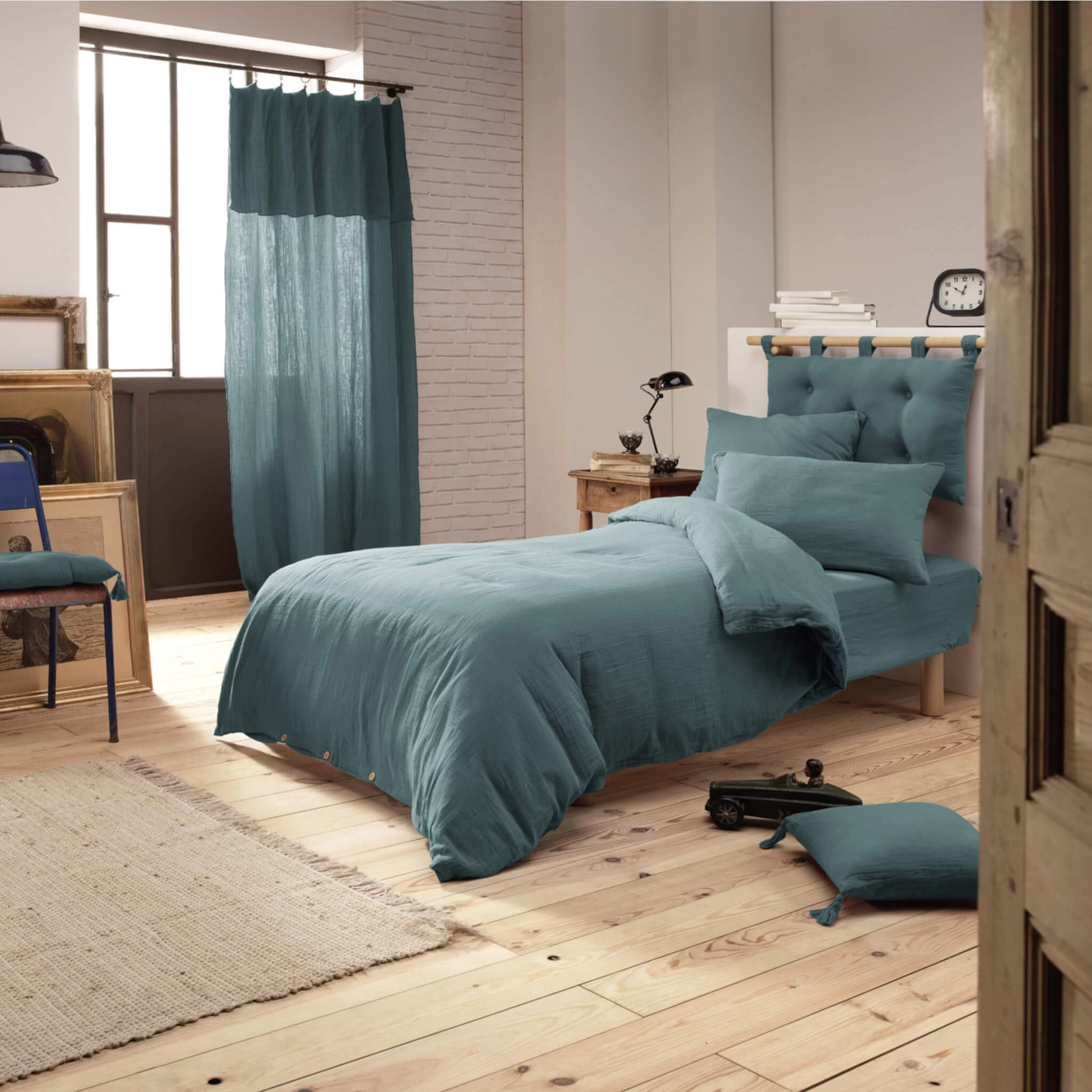 Housse De Couette Double Gaze De Coton Bleu Canard – Image 4