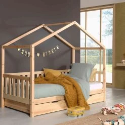 Lit Cabane Enfant à Barreaux En Bois Massif 90x200 Avec Tiroir De Lit - LT2025