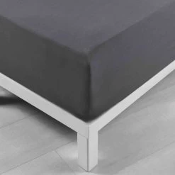 Drap Housse Coton Lavé Stonalia Anthracite Bonnet 30 Cm