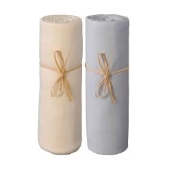 Lot De 2 Draps Housses Bébé Jersey Bio écru Et Gris Perle
