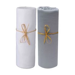 Lot De 2 Draps Housses Bébé Jersey Bio Blanc Et Gris Foncé