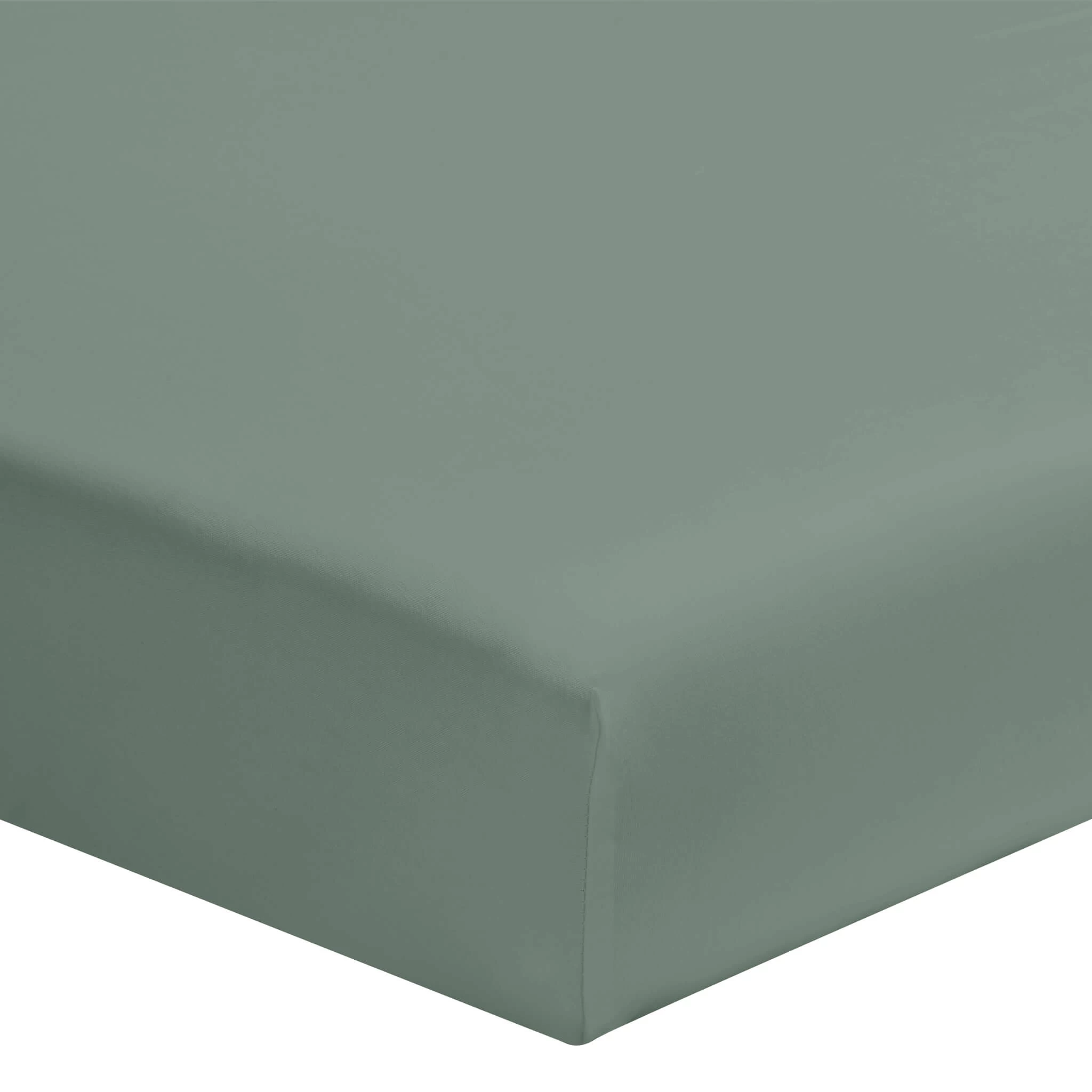 Drap Housse Vert De Gris 100% Coton Bonnet 30 Cm