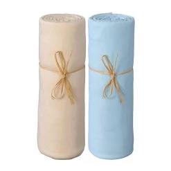 Lot De 2 Draps Housses Bébé Jersey Bio écru Et Bleu