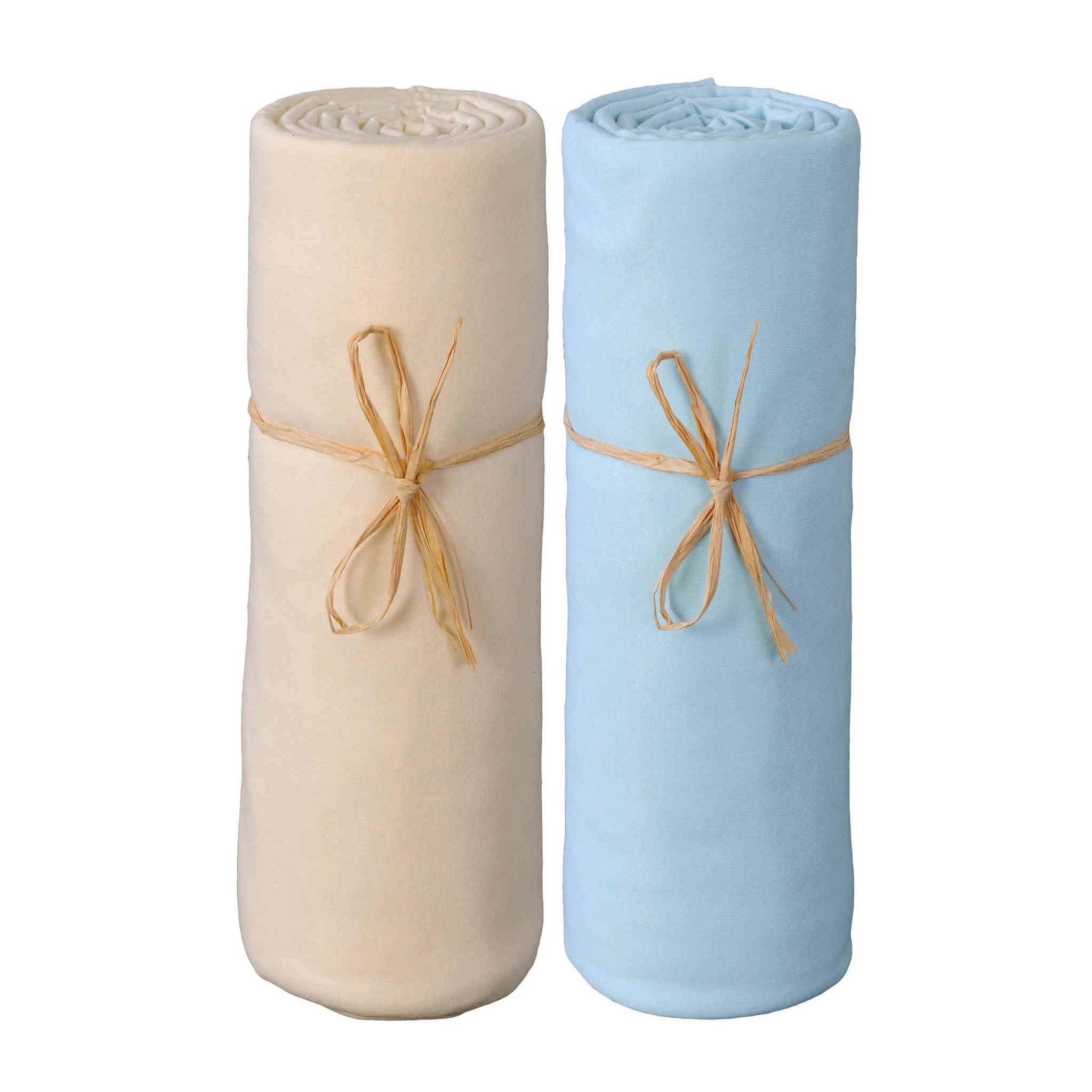 Lot De 2 Draps Housses Bébé Jersey Bio écru Et Bleu