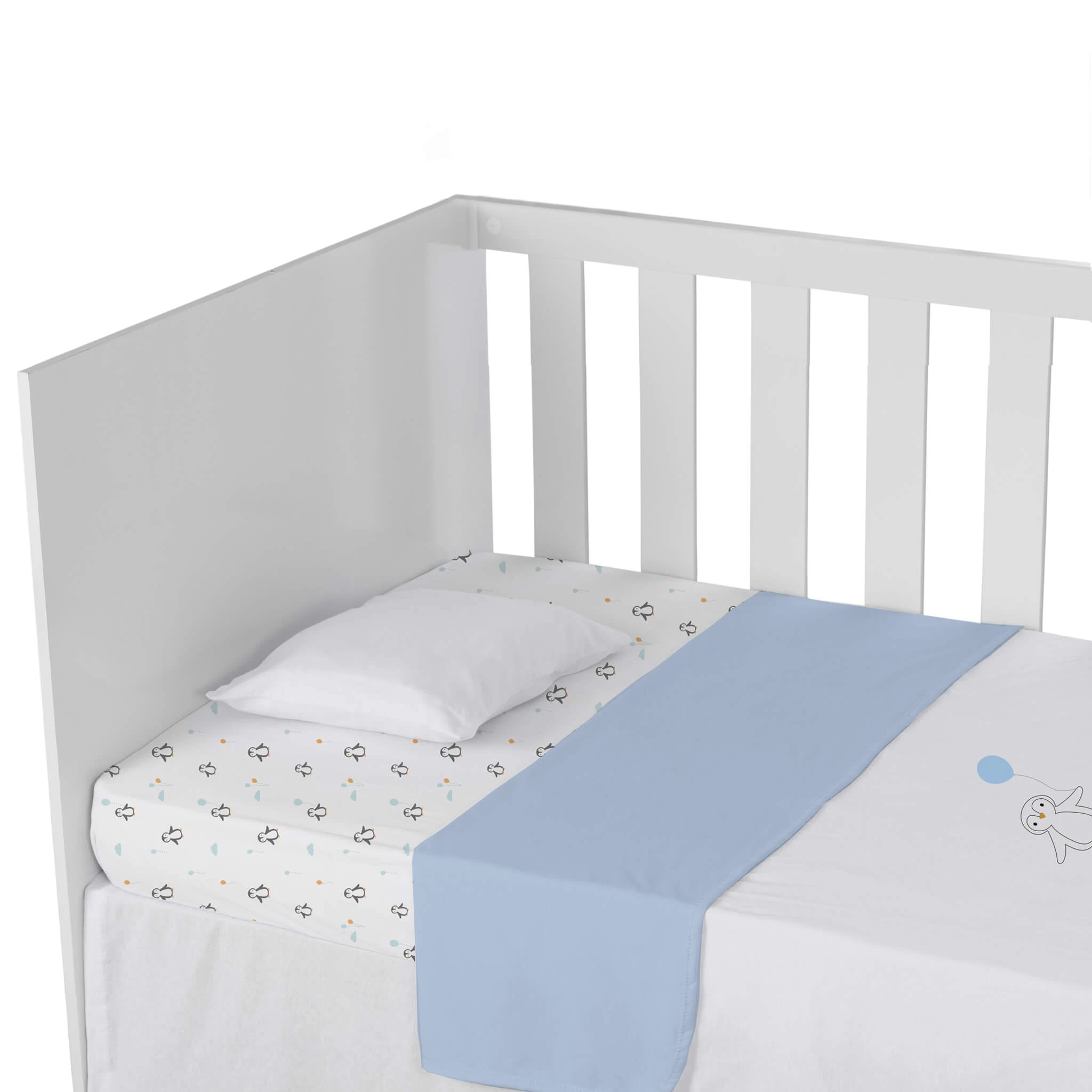 Lot De 2 Draps Housses Bébé Coton Jersey Bleu Ciel/Pingouin 60x120 Cm – Image 2