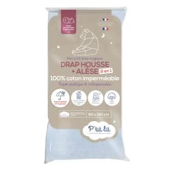 Drap Housse Bébé + Alèse 2 En 1 Coton Imperméable Gris