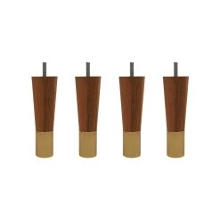 4 Pieds Fuseau Chêne Massif Et Laiton 15 Cm