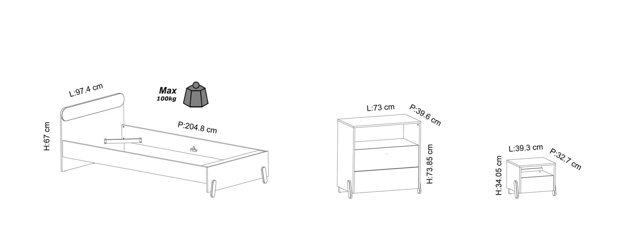 Lit Extensible Enfant En Bois Couleur ChĂȘne Topanga Et Vert De Gris 90x190/200 - LI217 â Image 10