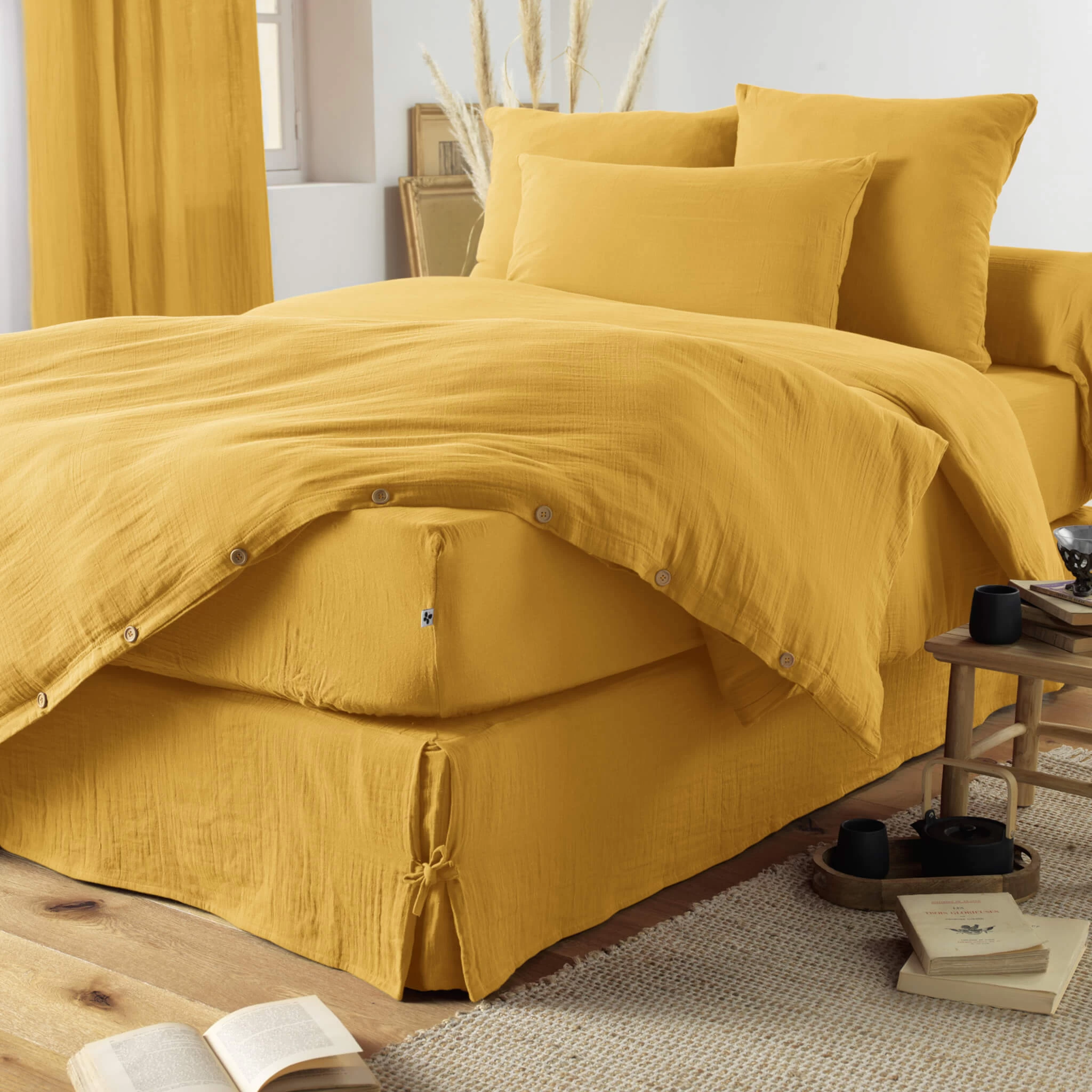 Housse De Couette Double Gaze De Coton Jaune Safran – Image 5