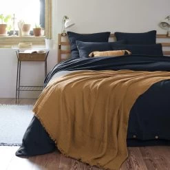 Plaid Gaze De Coton à Franges Marron