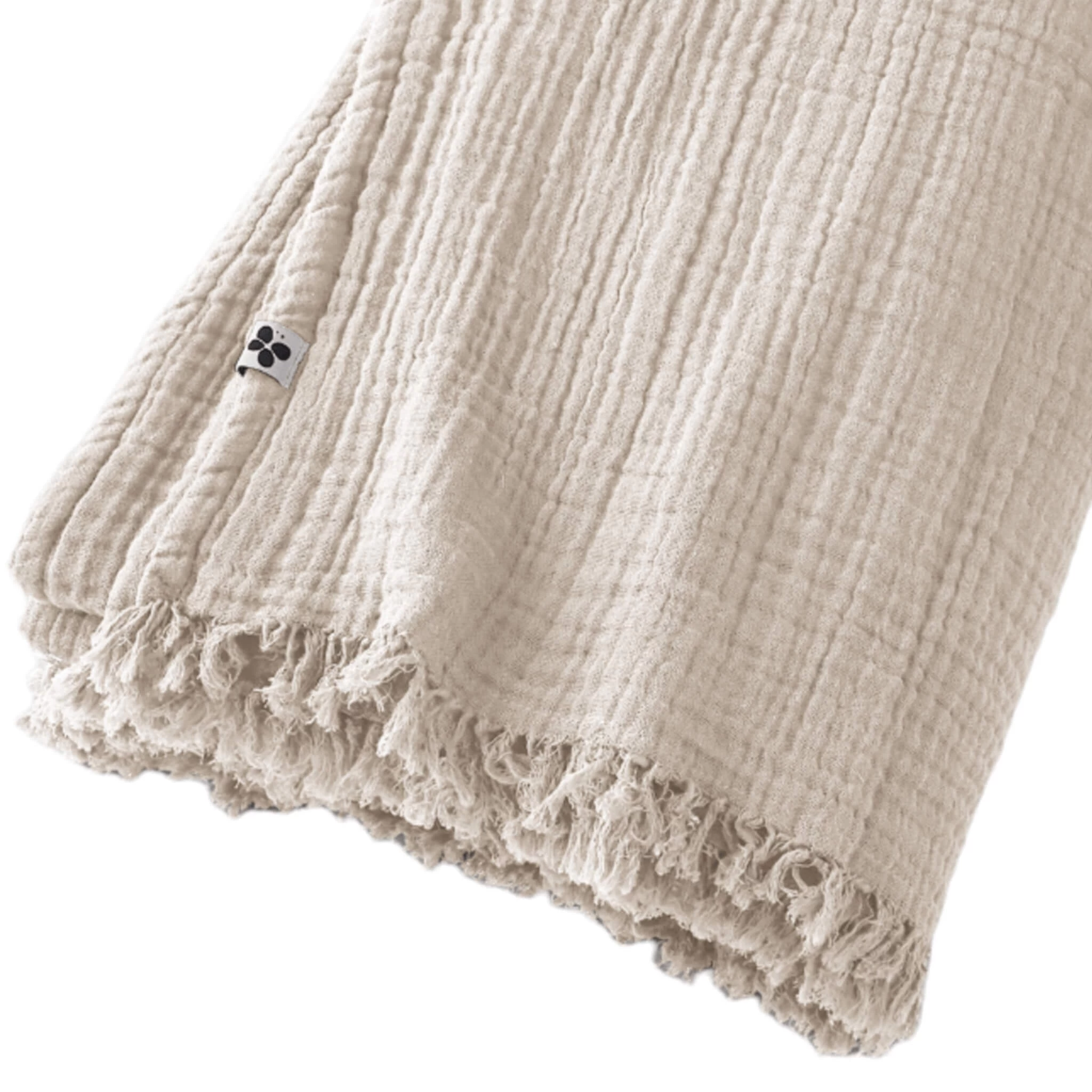 Plaid Gaze De Coton à Franges Beige – Image 3