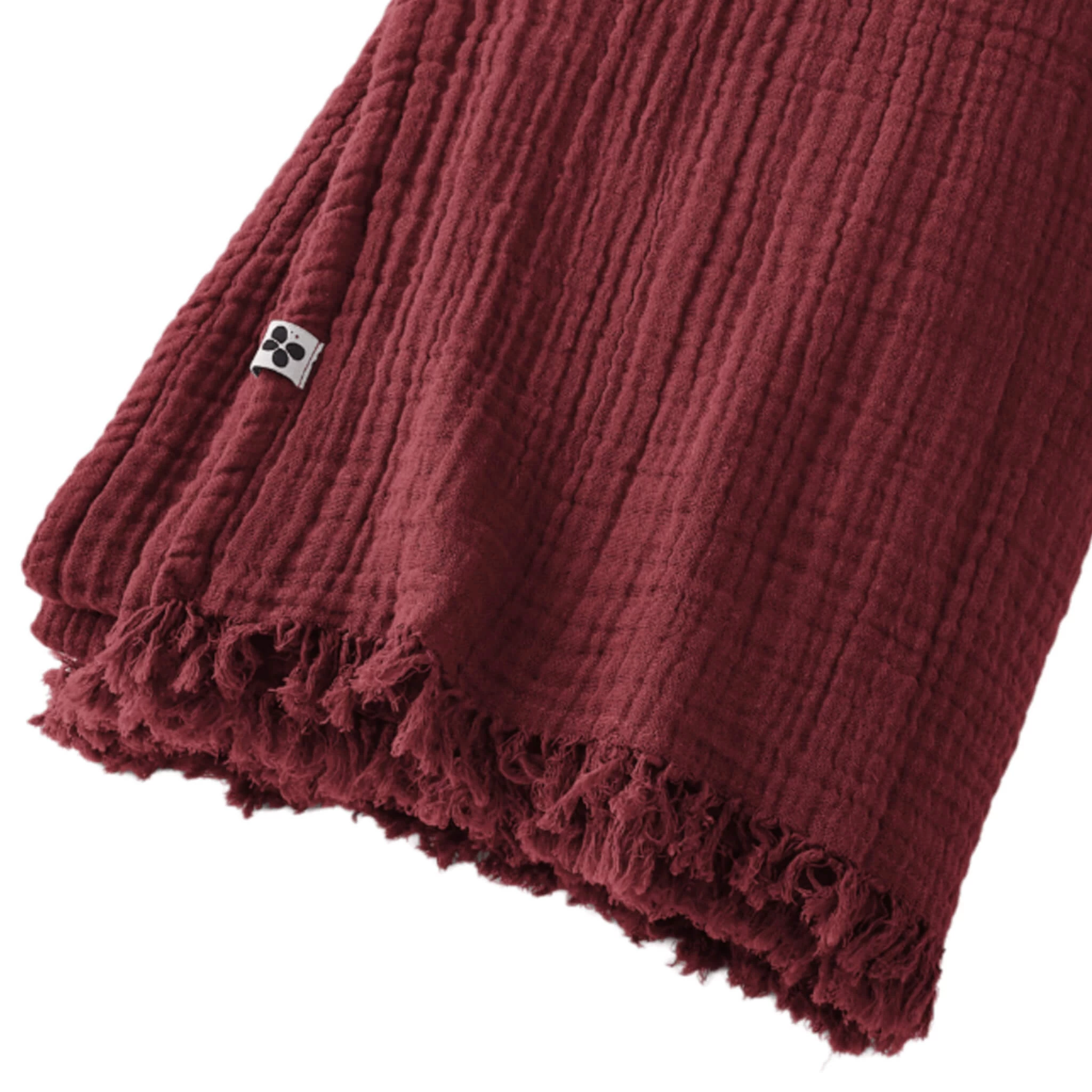 Plaid Gaze De Coton à Franges Bordeaux – Image 3