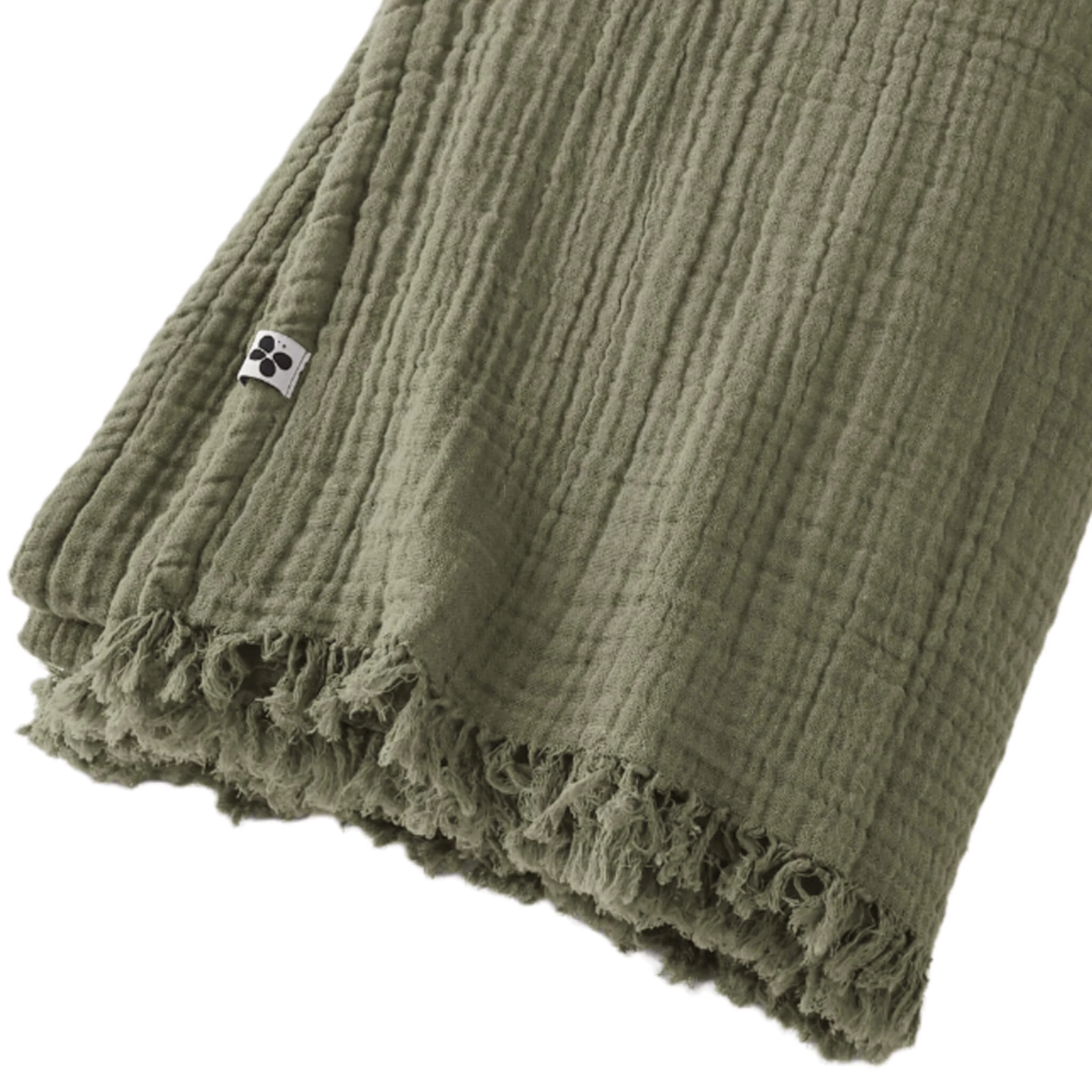 Plaid Gaze De Coton à Franges Kaki – Image 3