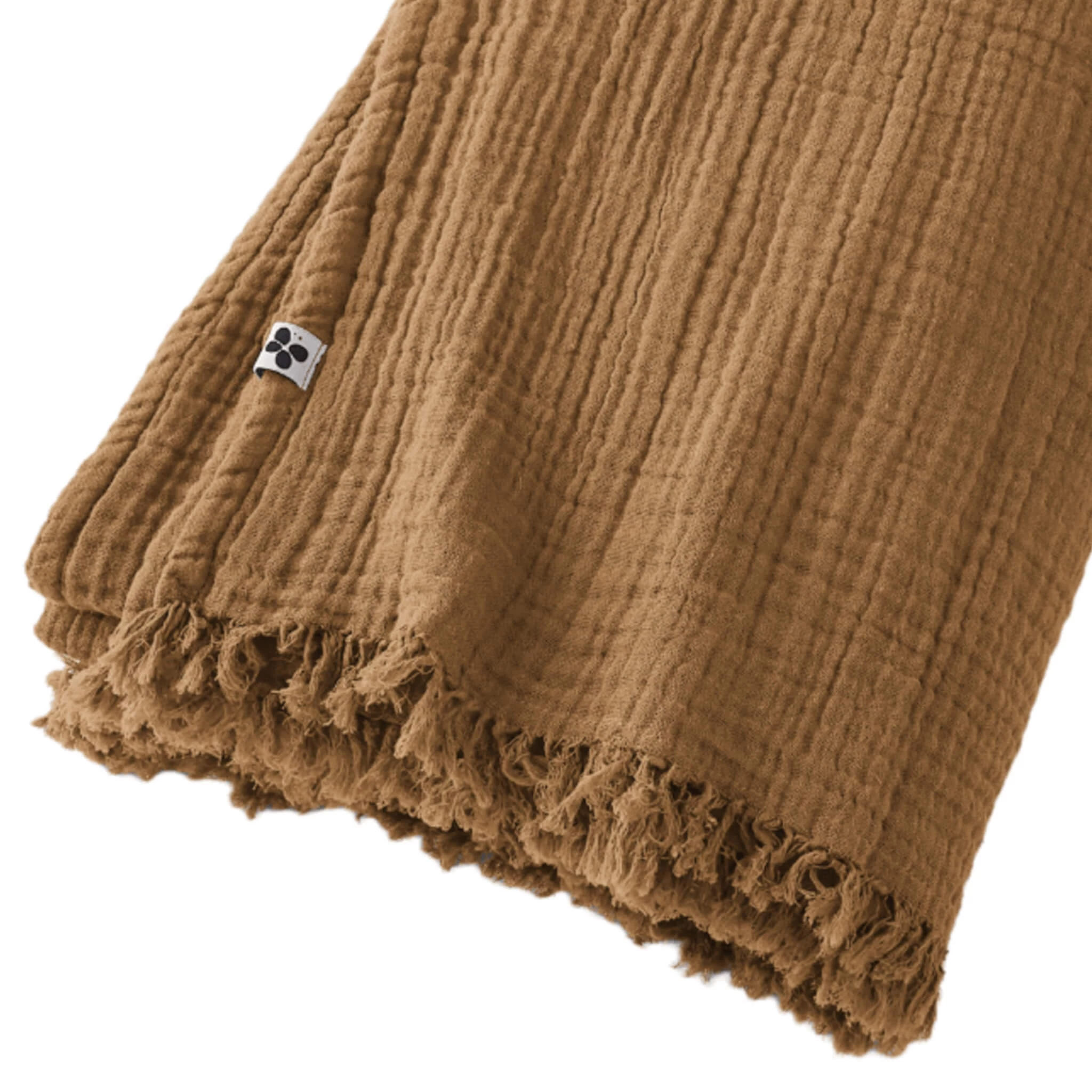 Plaid Gaze De Coton à Franges Marron – Image 3