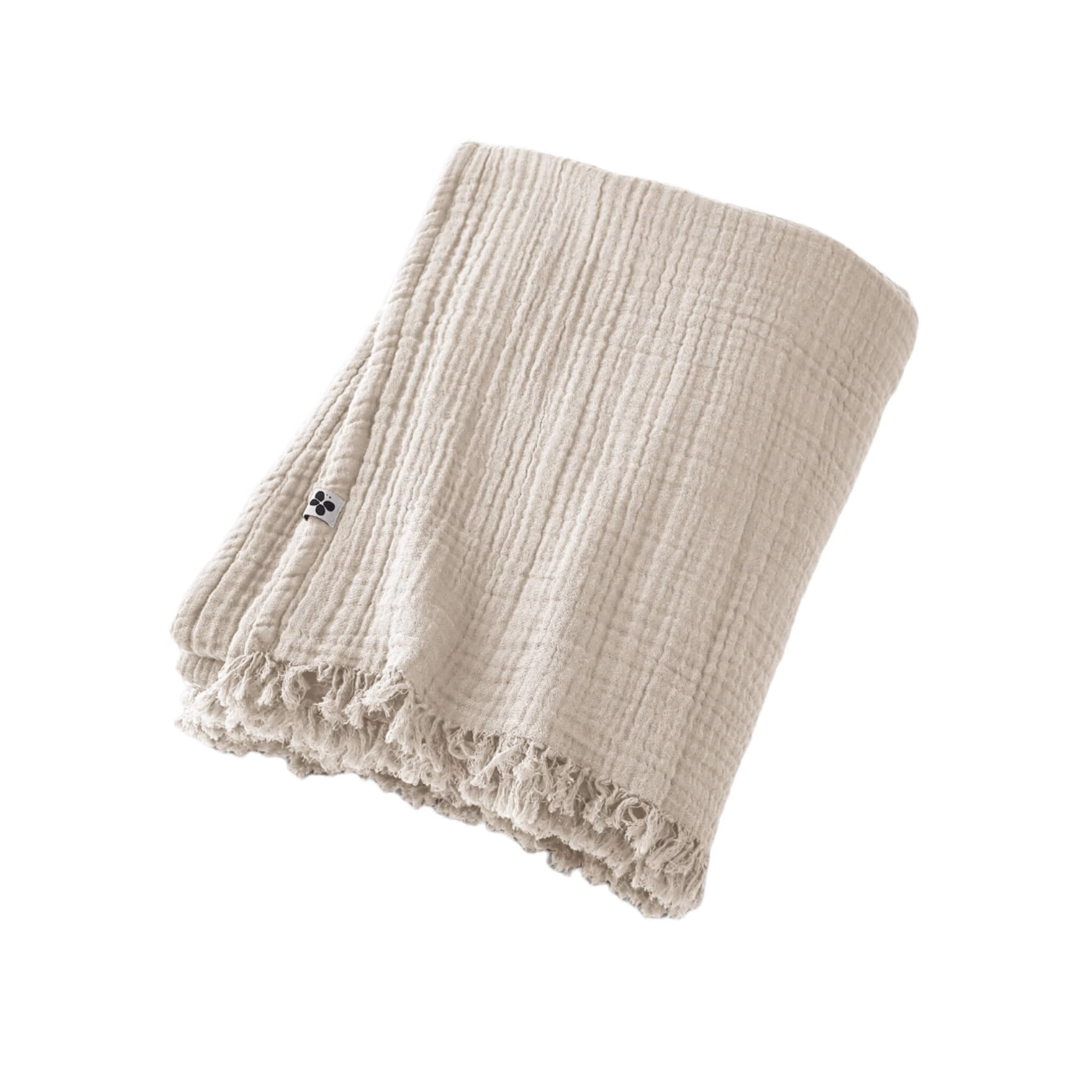 Plaid Gaze De Coton à Franges Beige – Image 2