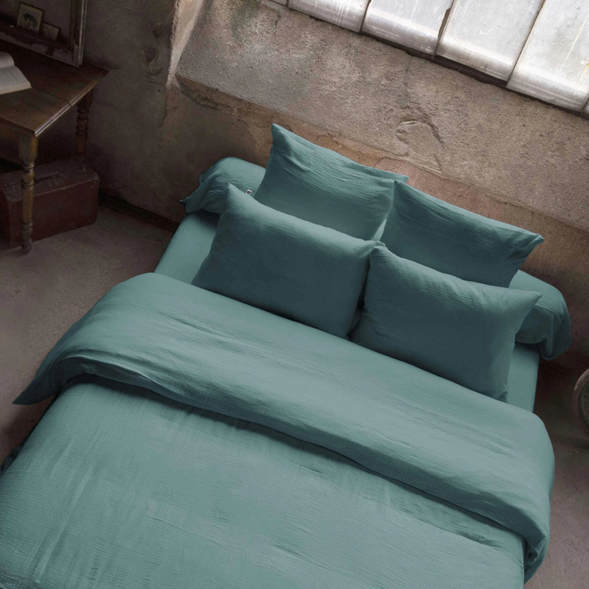 Housse De Couette Double Gaze De Coton Bleu Canard – Image 2