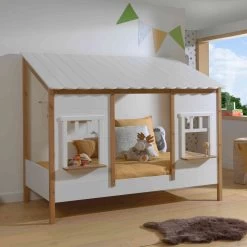 Lit Cabane Enfant En Bois Blanc 90x200 Cm - LT2050