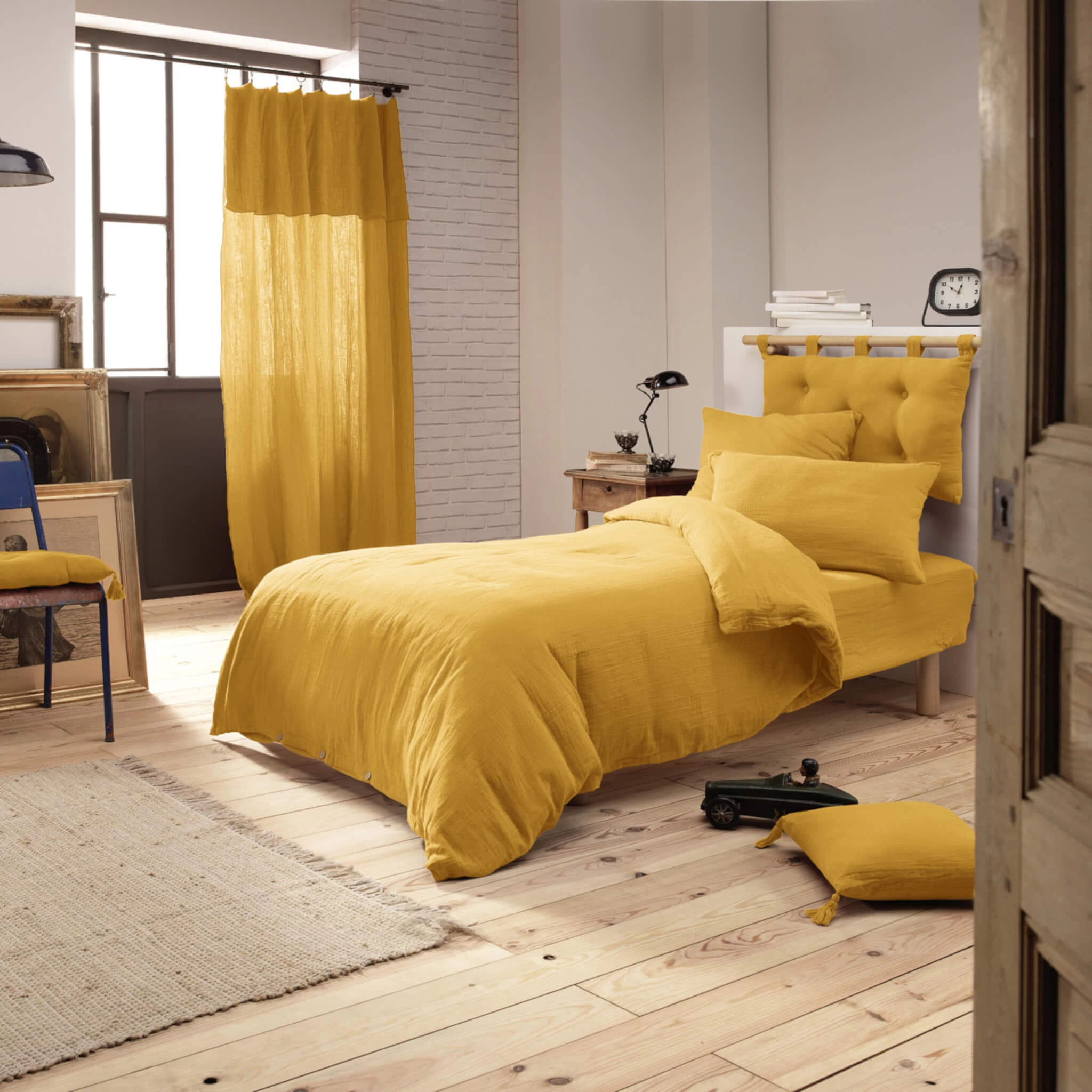Housse De Couette Double Gaze De Coton Jaune Safran – Image 4