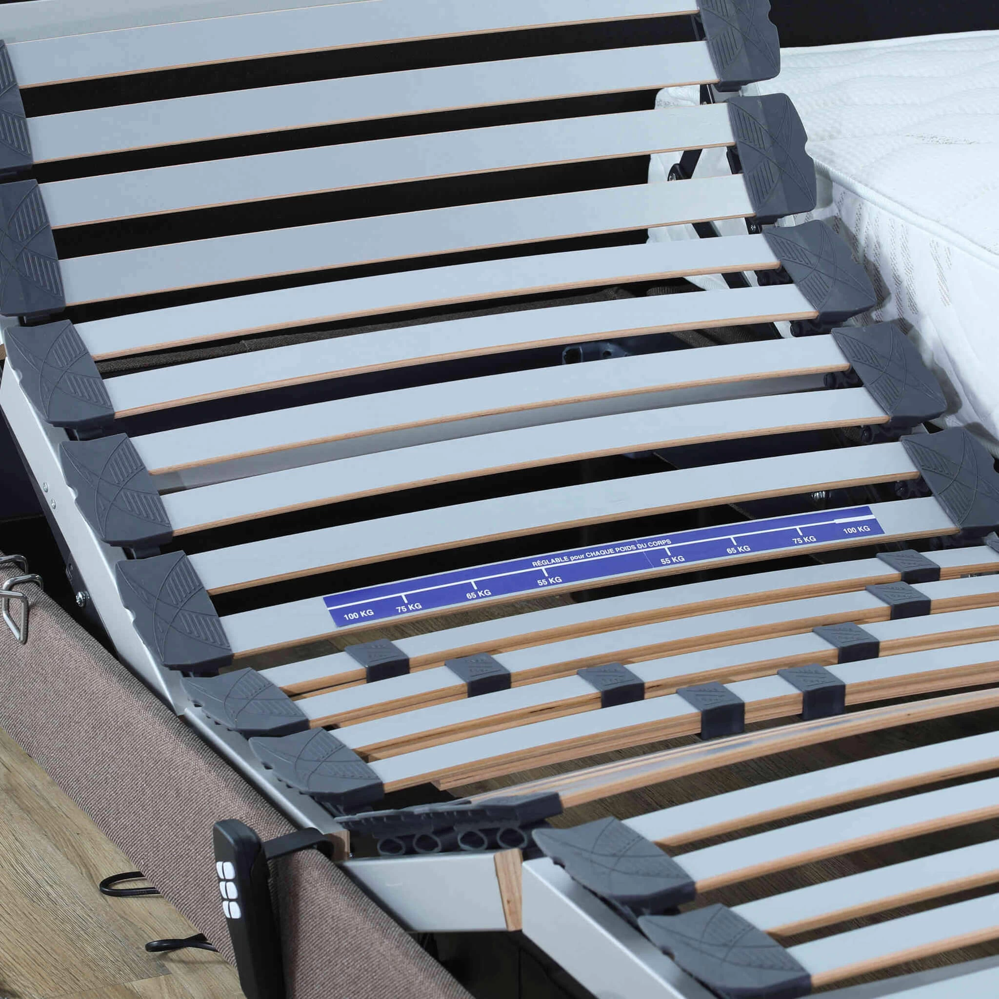 Sommier électrique De Relaxation Tout Lattes Tissu Gris Clair – Image 3