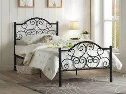 Lit LEYNA - 90 X 190 Cm - Métal - Noir + Matelas