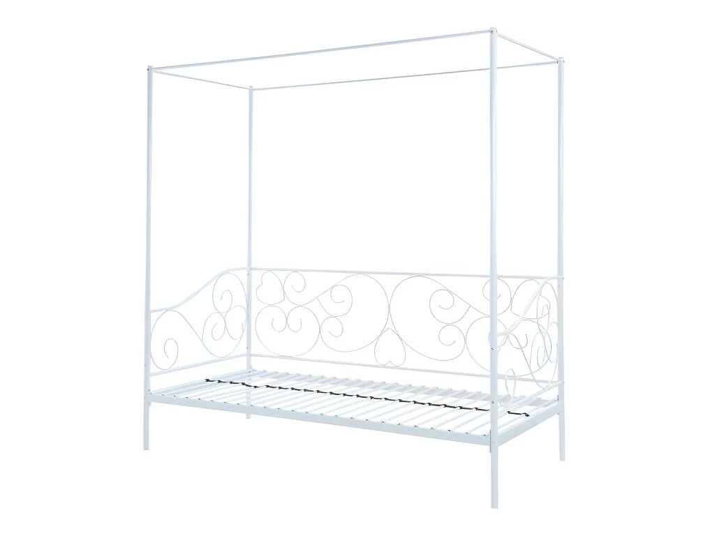 Lit à Baldaquin VIVIAN - 90 X 200 Cm - Métal - Blanc + Matelas – Image 4
