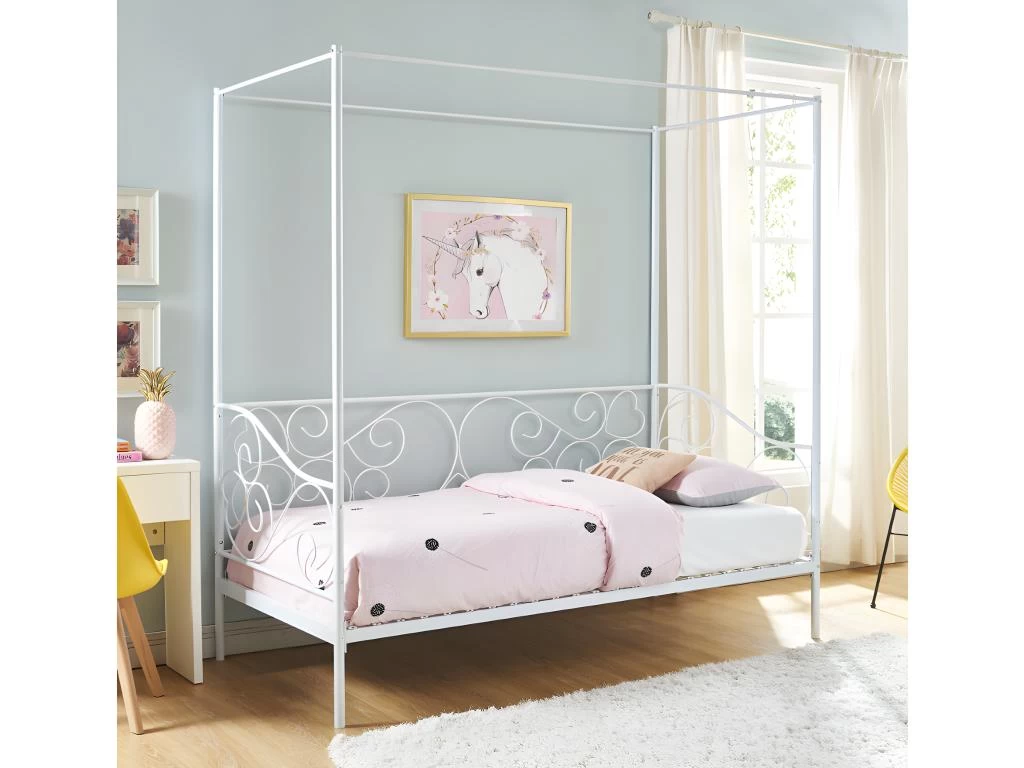Lit à Baldaquin VIVIAN - 90 X 200 Cm - Métal - Blanc + Matelas – Image 2