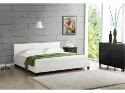 Lit Double Rembourré Albacete Sommier à Lattes Simili 140 X 200 Cm Blanc Corium