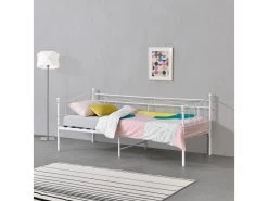 Cadre De Lit Simple Arjeplog Acier Laqué 90 X 200 Cm Blanc Mat [en.casa]