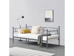 Cadre De Lit Simple Kerava En Métal 90x200 Cm Gris Foncé Mat [en.casa]