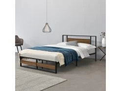 Cadre De Lit Double Villach En Métal 140 X 200 Cm Noir Mat Effet Noyer [en.casa]