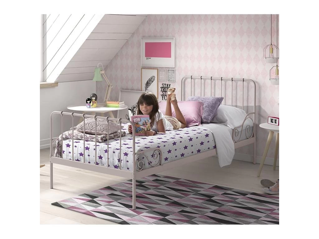 ORNAM - Lit à Barreaux 90x200cm Métal Poudré Rose – Image 3