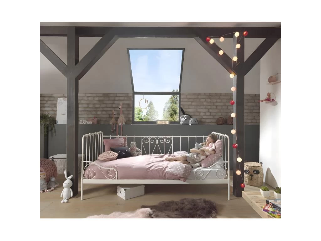 ORNAM - Lit Banquette 90x200cm Métal Poudré Blanc – Image 2