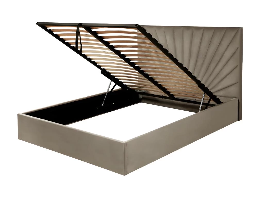 Lit Coffre 140 X 190 Cm - Velours - Beige + Matelas - RILIODA – Image 6