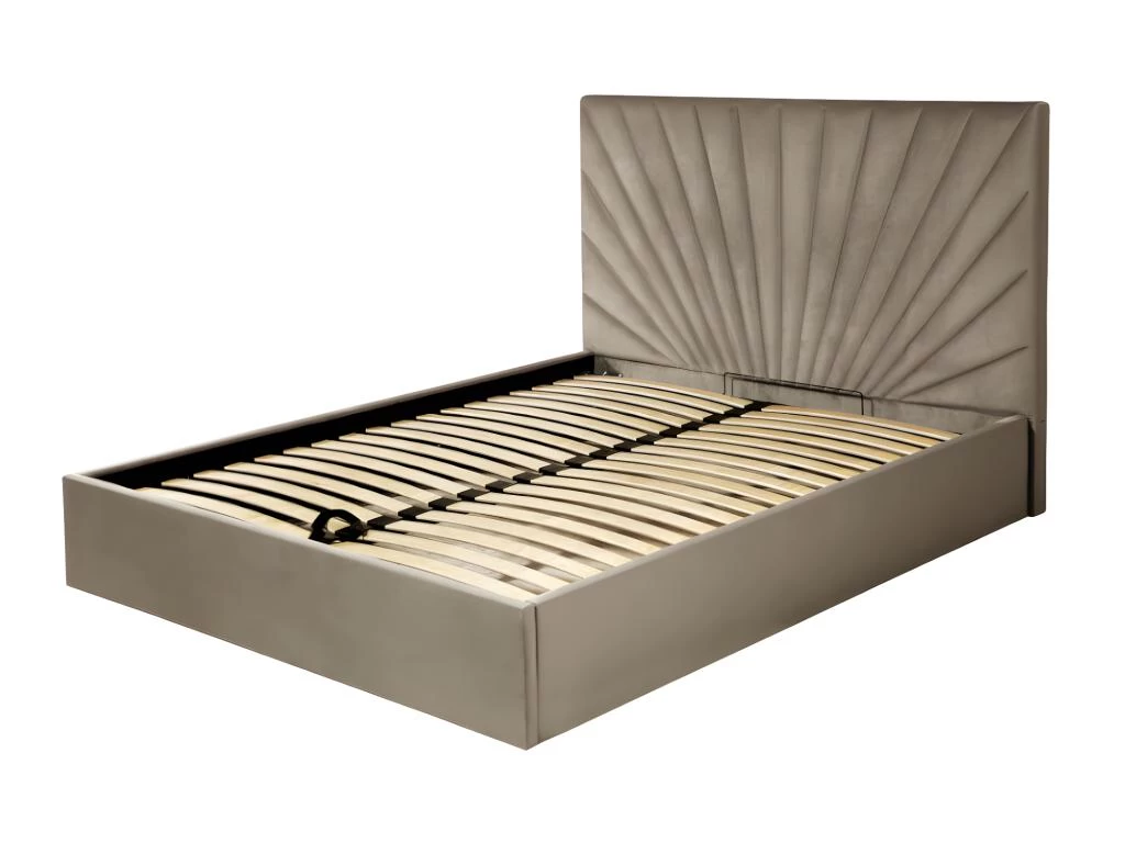 Lit Coffre 140 X 190 Cm - Velours - Beige + Matelas - RILIODA – Image 5