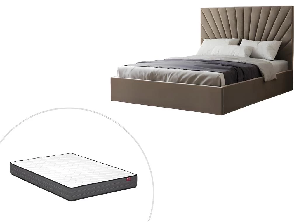 Lit Coffre 140 X 190 Cm - Velours - Beige + Matelas - RILIODA – Image 9