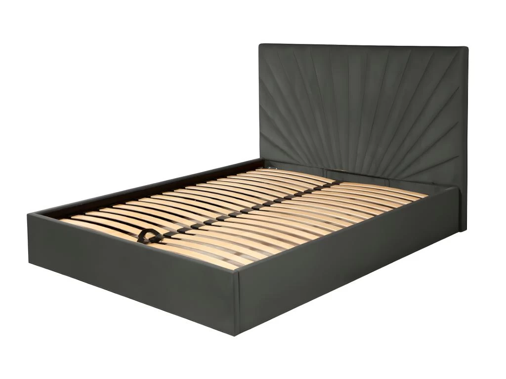Lit Coffre 140 X 190 Cm - Velours - Gris + Matelas - RILIODA – Image 5