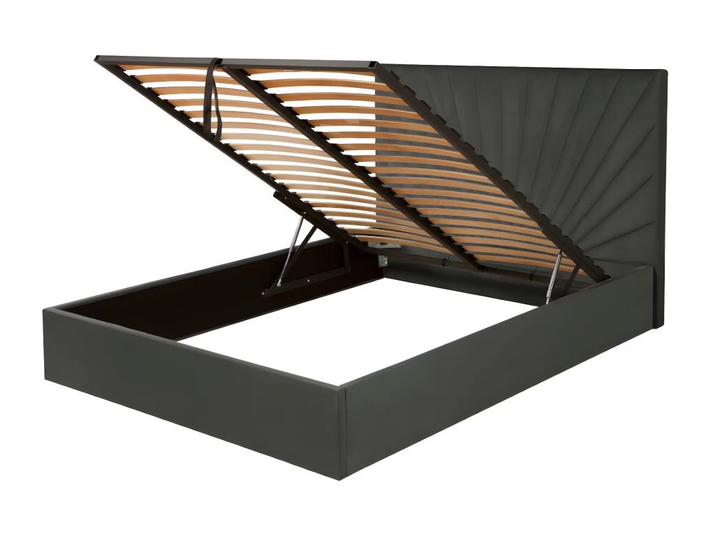 Lit Coffre 140 X 190 Cm - Velours - Gris + Matelas - RILIODA – Image 6