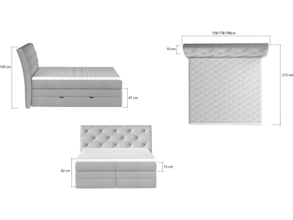 Ensemble Boxspring Complet TĂȘte De Lit + Sommiers + Matelas + Surmatelas MIRO En Simili Blanc - 160x200 Cm â Image 6