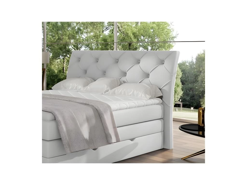 Ensemble Boxspring Complet TĂȘte De Lit + Sommiers + Matelas + Surmatelas MIRO En Simili Blanc - 160x200 Cm â Image 7