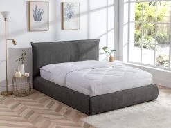 Lit 140 X 190 Cm - Velours Côtelé - Anthracite + Matelas - SONETRI