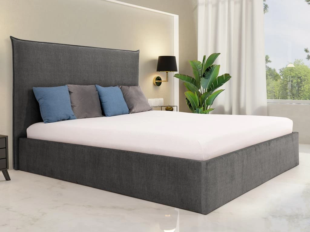 Lit Coffre 160 X 200 Cm - Velours - Gris + Matelas - SORYO – Image 2