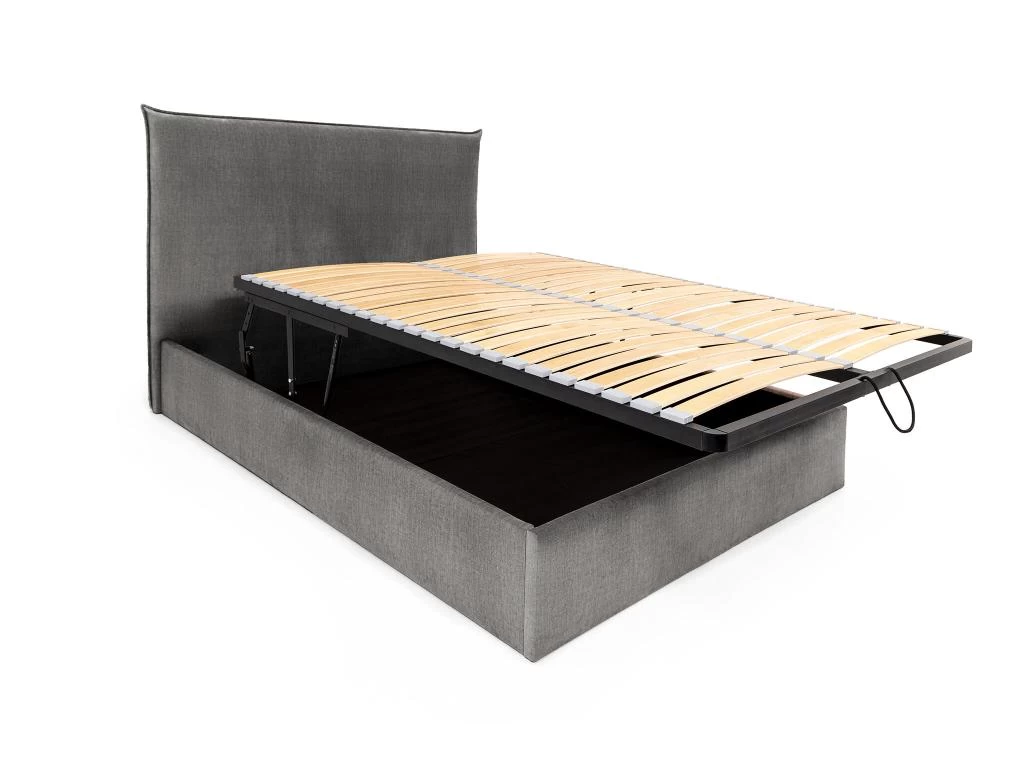 Lit Coffre 160 X 200 Cm - Velours - Gris + Matelas - SORYO – Image 7