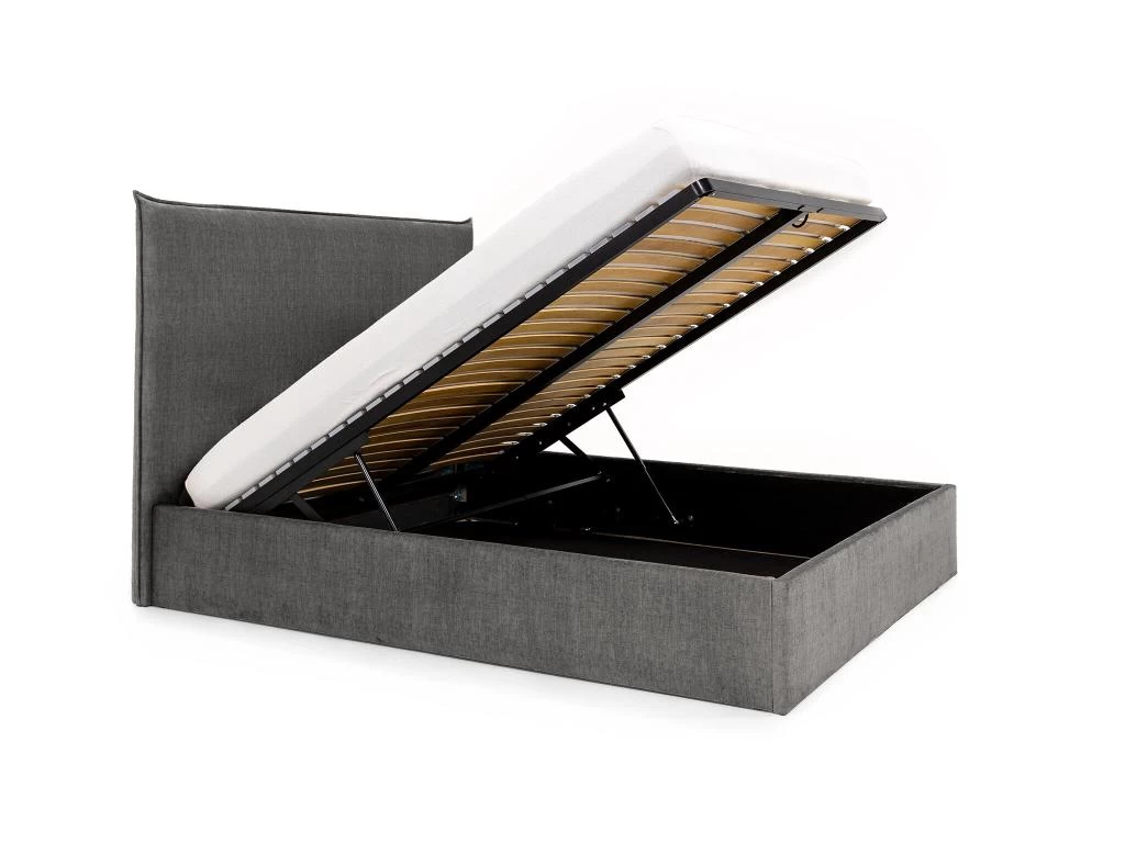 Lit Coffre 160 X 200 Cm - Velours - Gris + Matelas - SORYO – Image 5