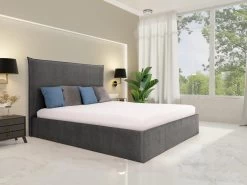 Lit Coffre 160 X 200 Cm - Velours - Gris + Matelas - SORYO